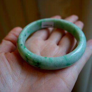 100% untreated GRADE A certified burmese green jade bangle 59mm